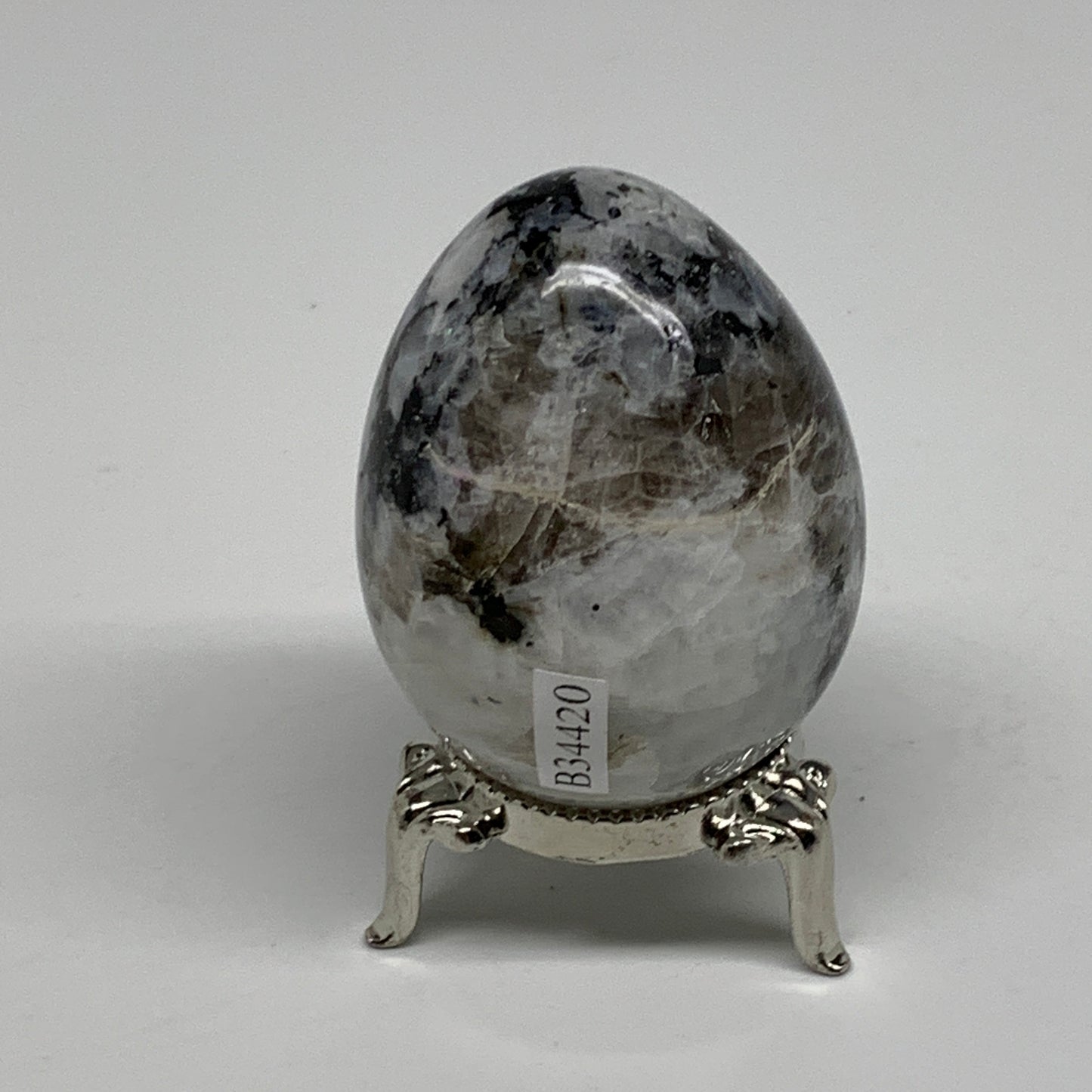 133g, 2.2"x1.7", Natural Gemstone White Rainbow Moonstone Egg, B34420