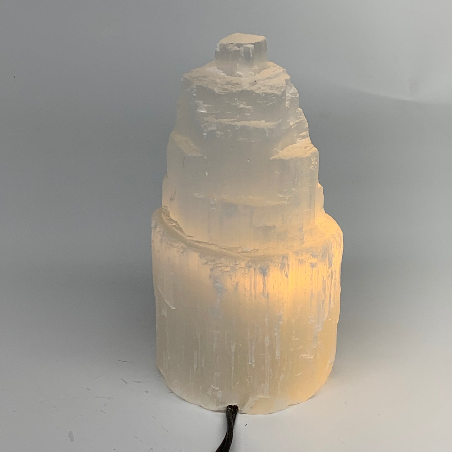 2.1 lbs, 6"x3.1", Raw Rough Selenite (Satin Spar) Lamp Tower, 6ft Chord, B35859