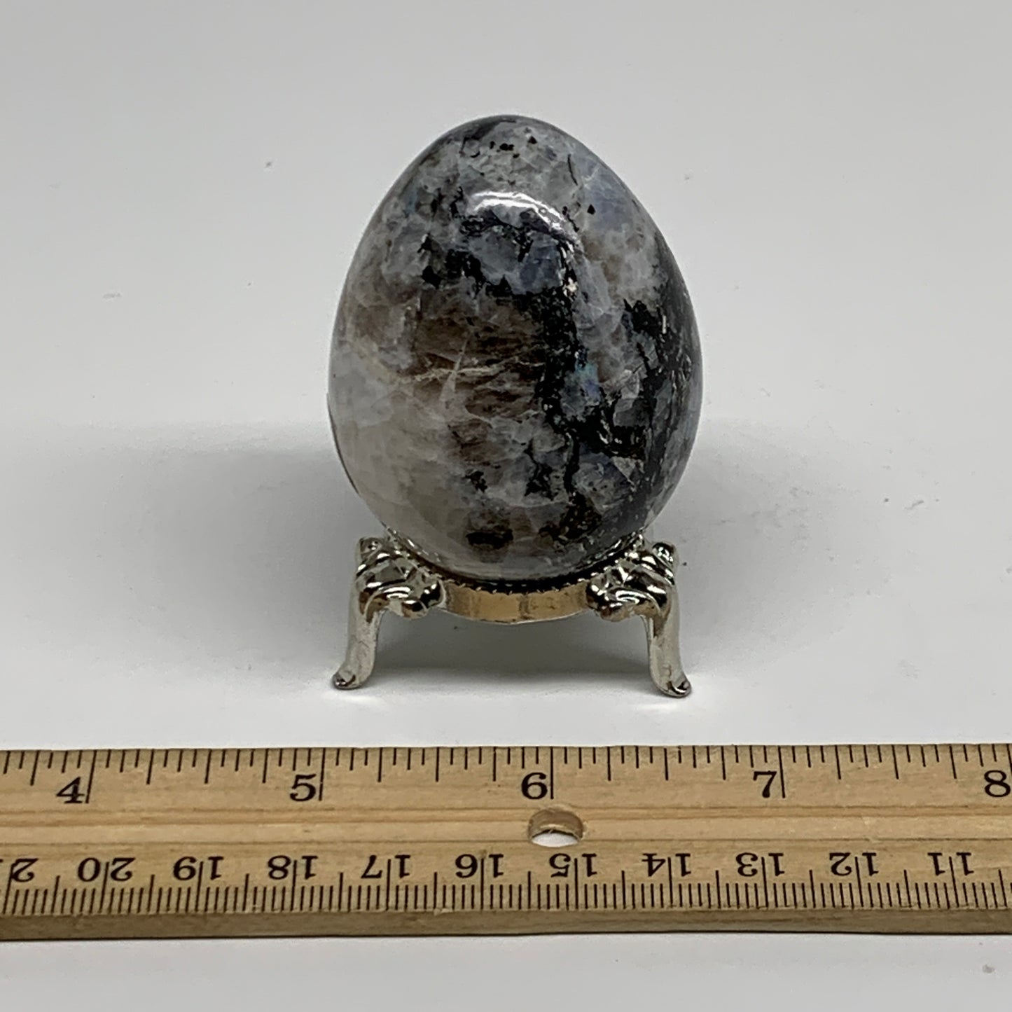 133g, 2.2"x1.7", Natural Gemstone White Rainbow Moonstone Egg, B34420