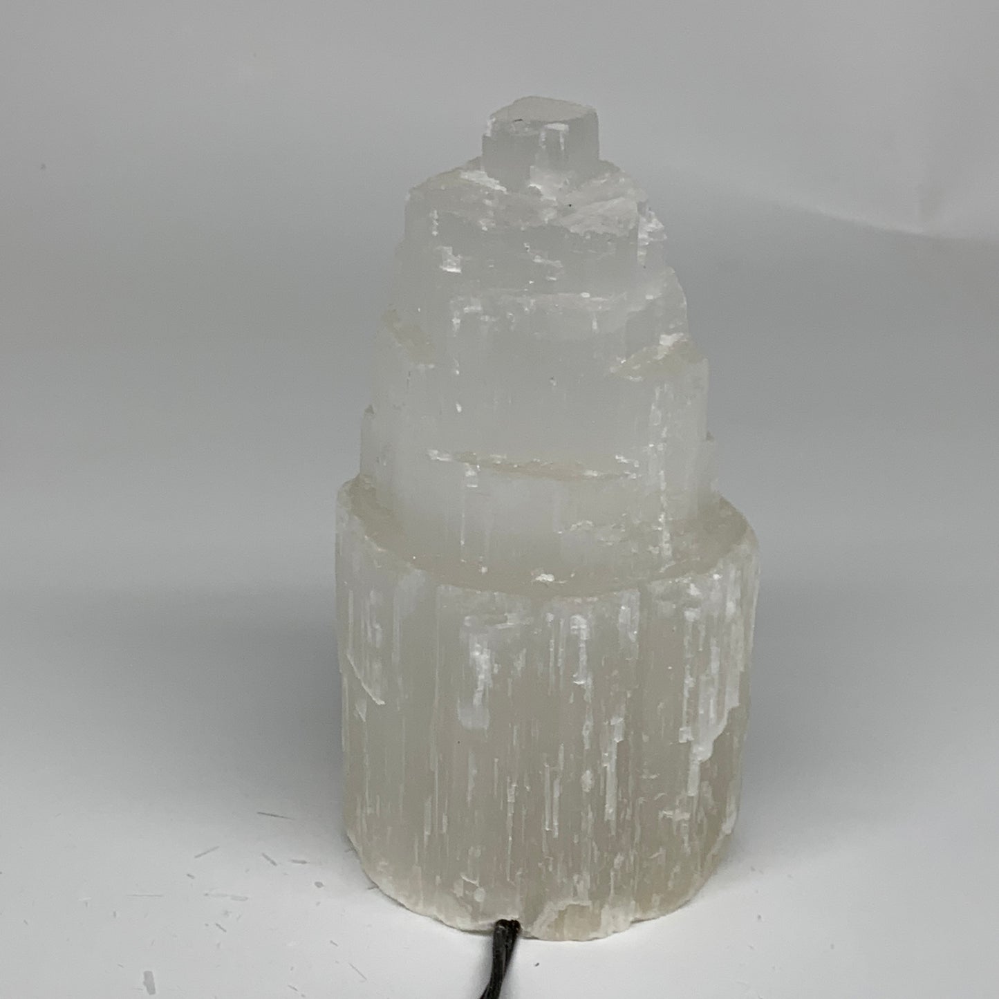 2.1 lbs, 6"x3.1", Raw Rough Selenite (Satin Spar) Lamp Tower, 6ft Chord, B35859