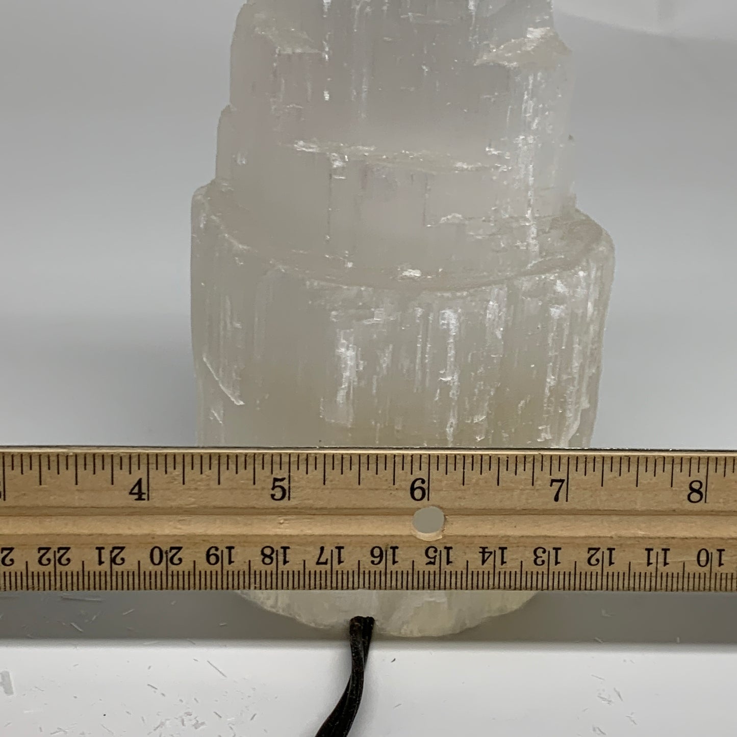 2.1 lbs, 6"x3.1", Raw Rough Selenite (Satin Spar) Lamp Tower, 6ft Chord, B35859