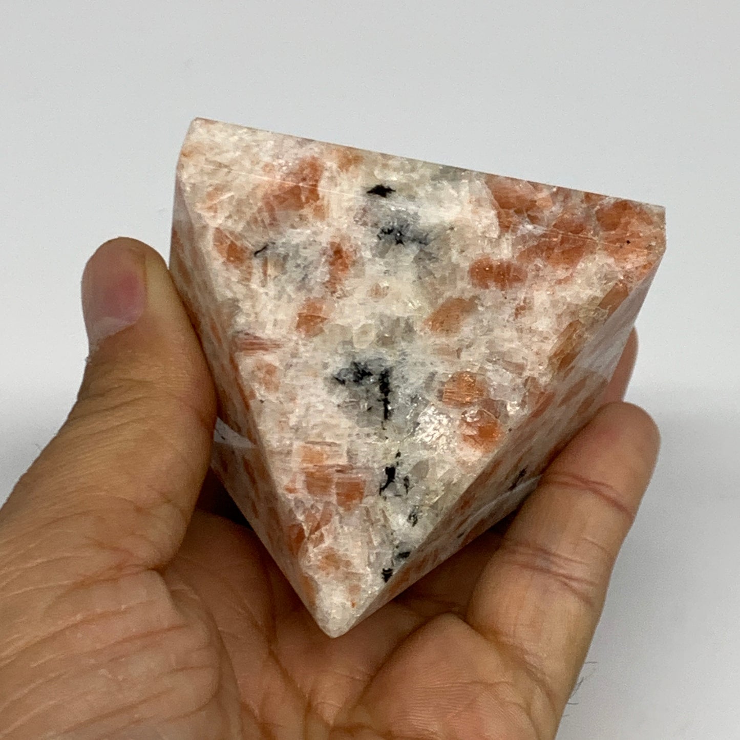 0.49 lbs, 2"x2.4"x2.4", Sunstone Pyramid Gemstone, Polished Gemstone, B31774