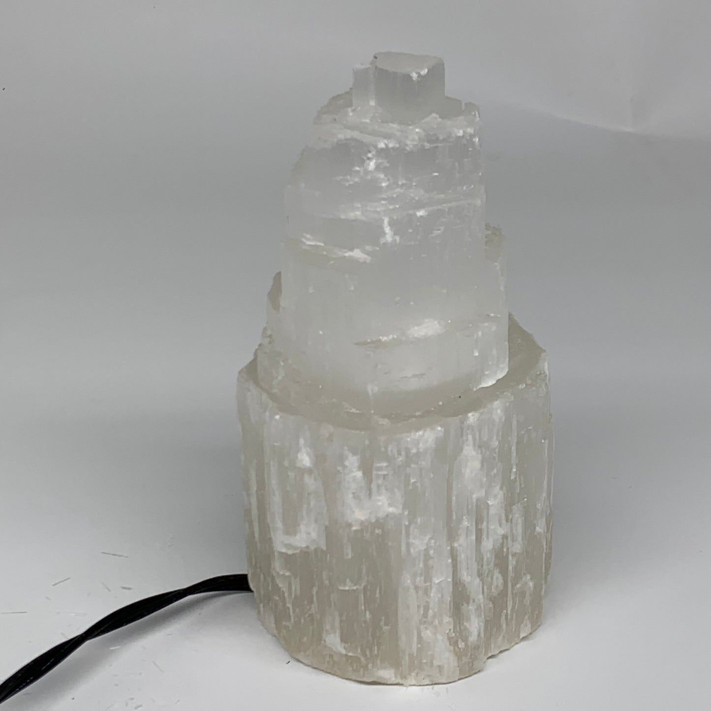 2.1 lbs, 6"x3.1", Raw Rough Selenite (Satin Spar) Lamp Tower, 6ft Chord, B35859