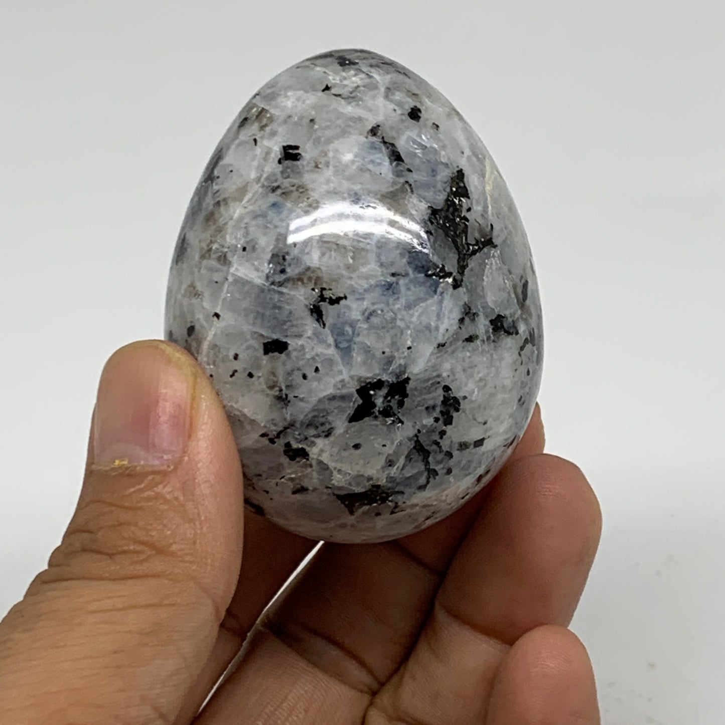 144.2g, 2.2"x1.7", Natural Gemstone White Rainbow Moonstone Egg, B34421