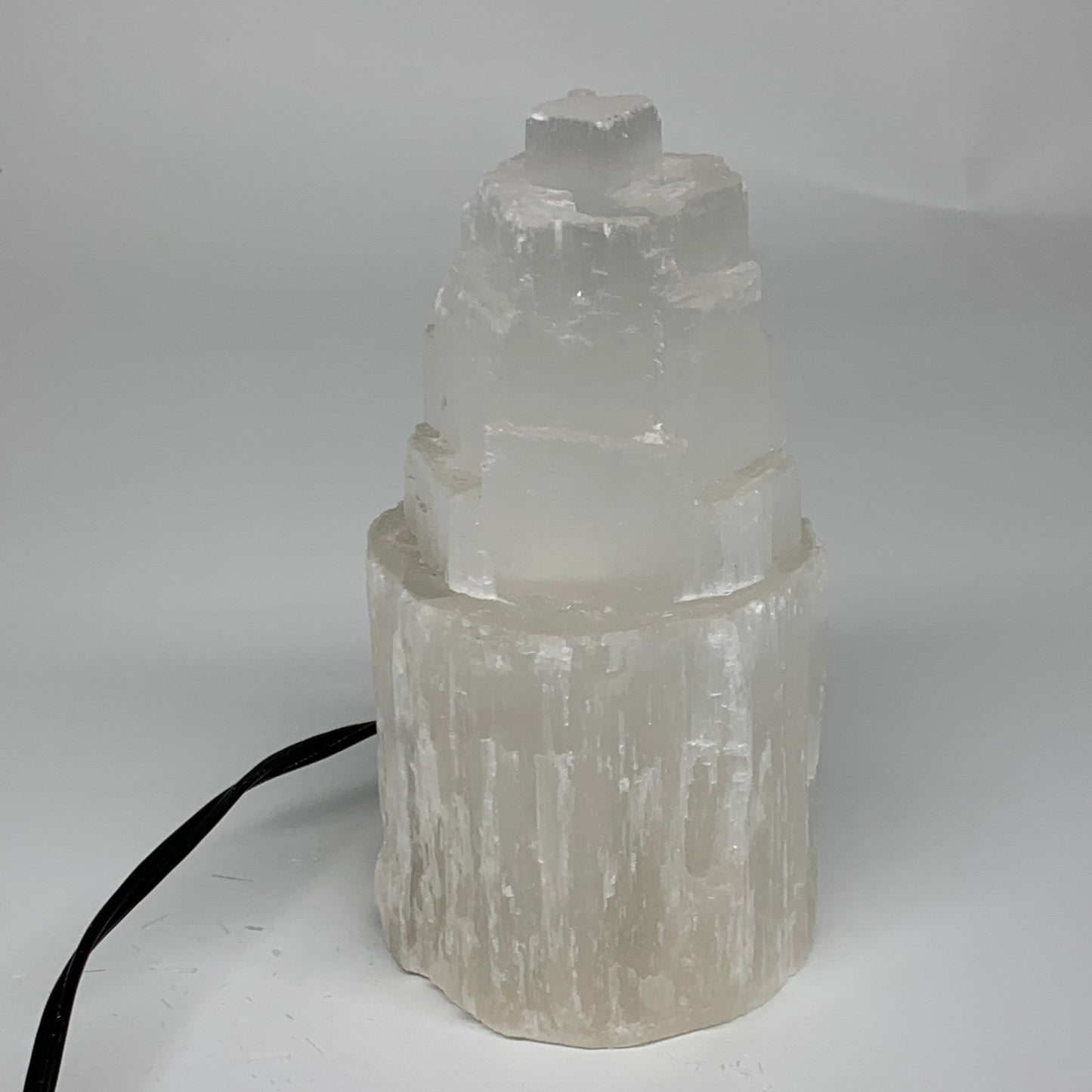 2.1 lbs, 6"x3.1", Raw Rough Selenite (Satin Spar) Lamp Tower, 6ft Chord, B35859