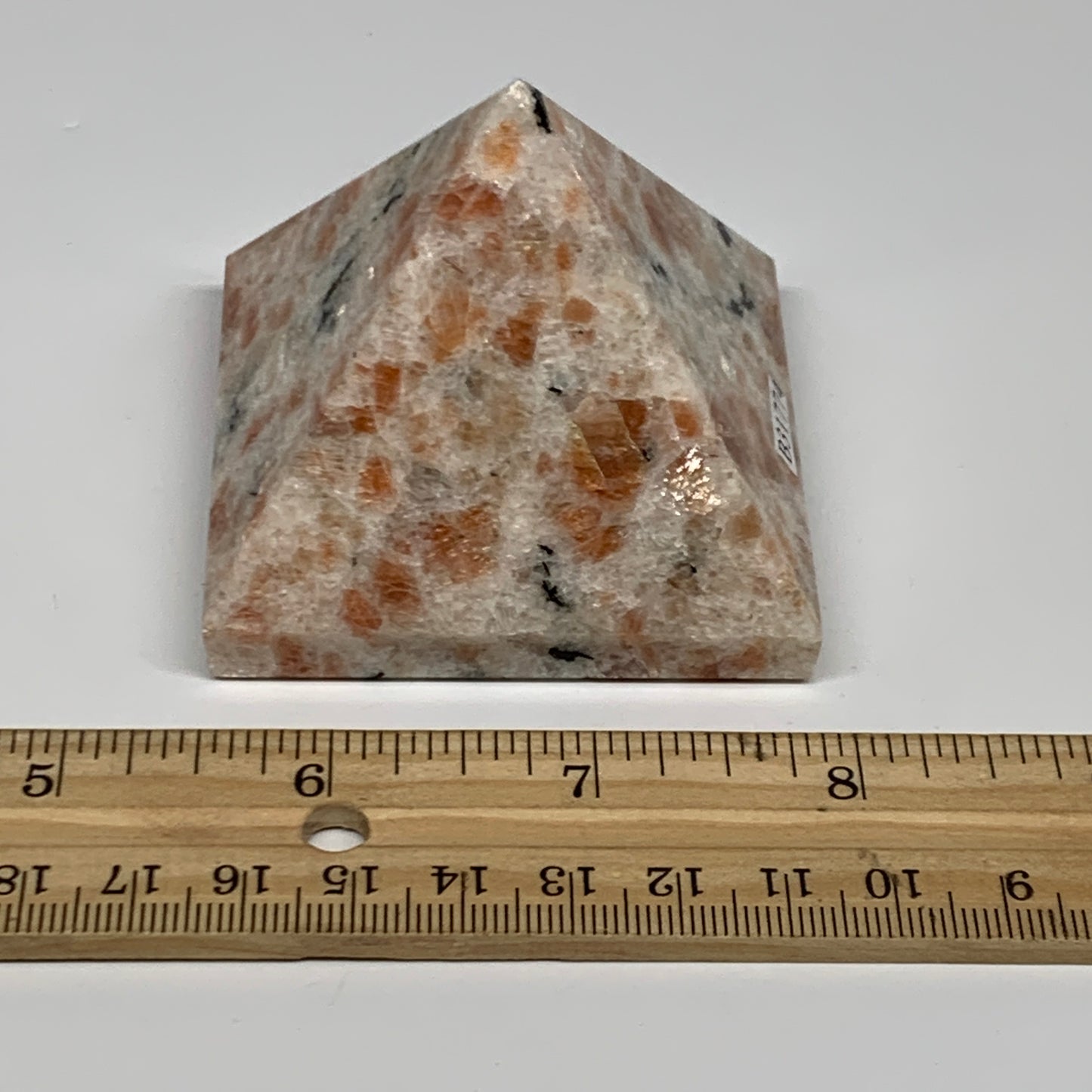 0.49 lbs, 2"x2.4"x2.4", Sunstone Pyramid Gemstone, Polished Gemstone, B31774