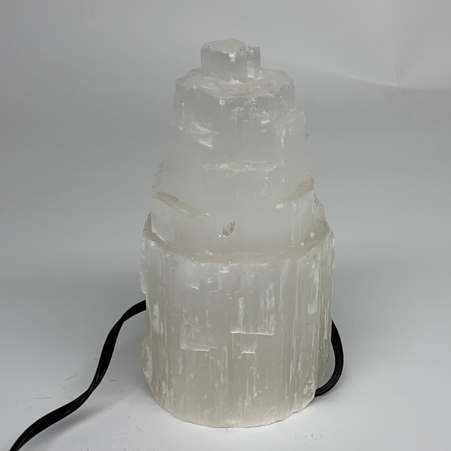 2.1 lbs, 6"x3.1", Raw Rough Selenite (Satin Spar) Lamp Tower, 6ft Chord, B35859