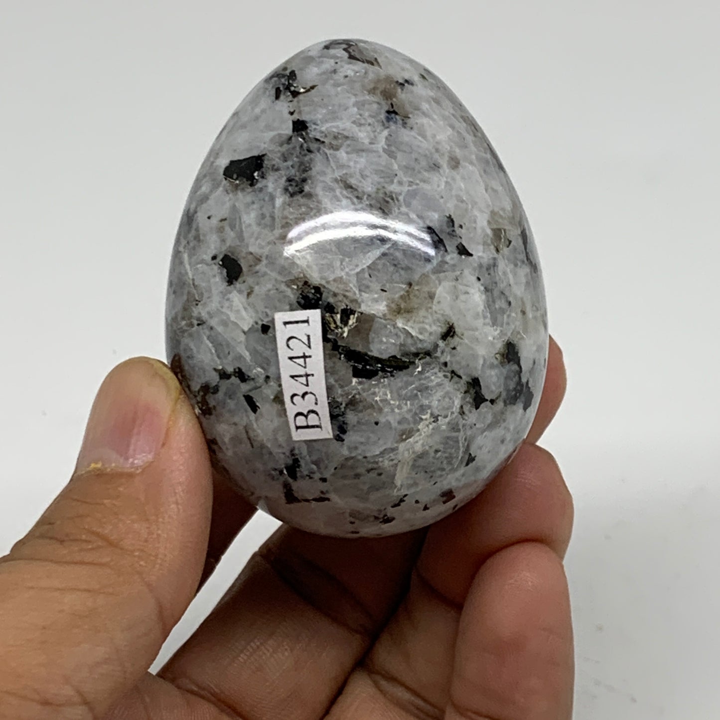 144.2g, 2.2"x1.7", Natural Gemstone White Rainbow Moonstone Egg, B34421
