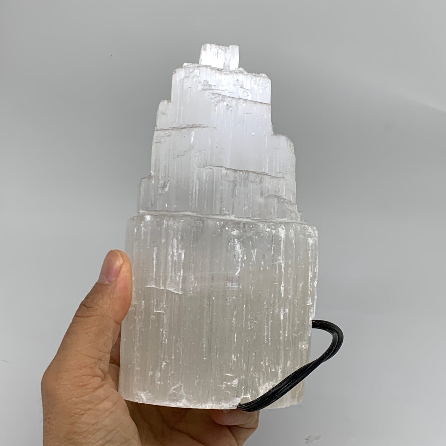 2.1 lbs, 6"x3.1", Raw Rough Selenite (Satin Spar) Lamp Tower, 6ft Chord, B35859