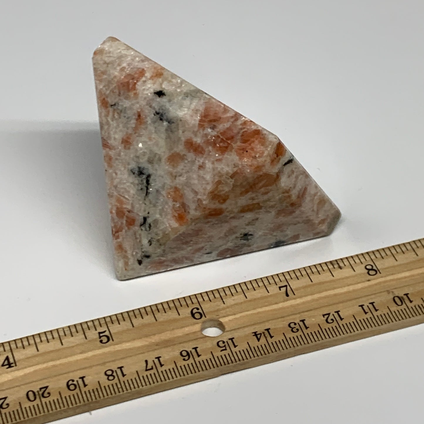 0.49 lbs, 2"x2.4"x2.4", Sunstone Pyramid Gemstone, Polished Gemstone, B31774