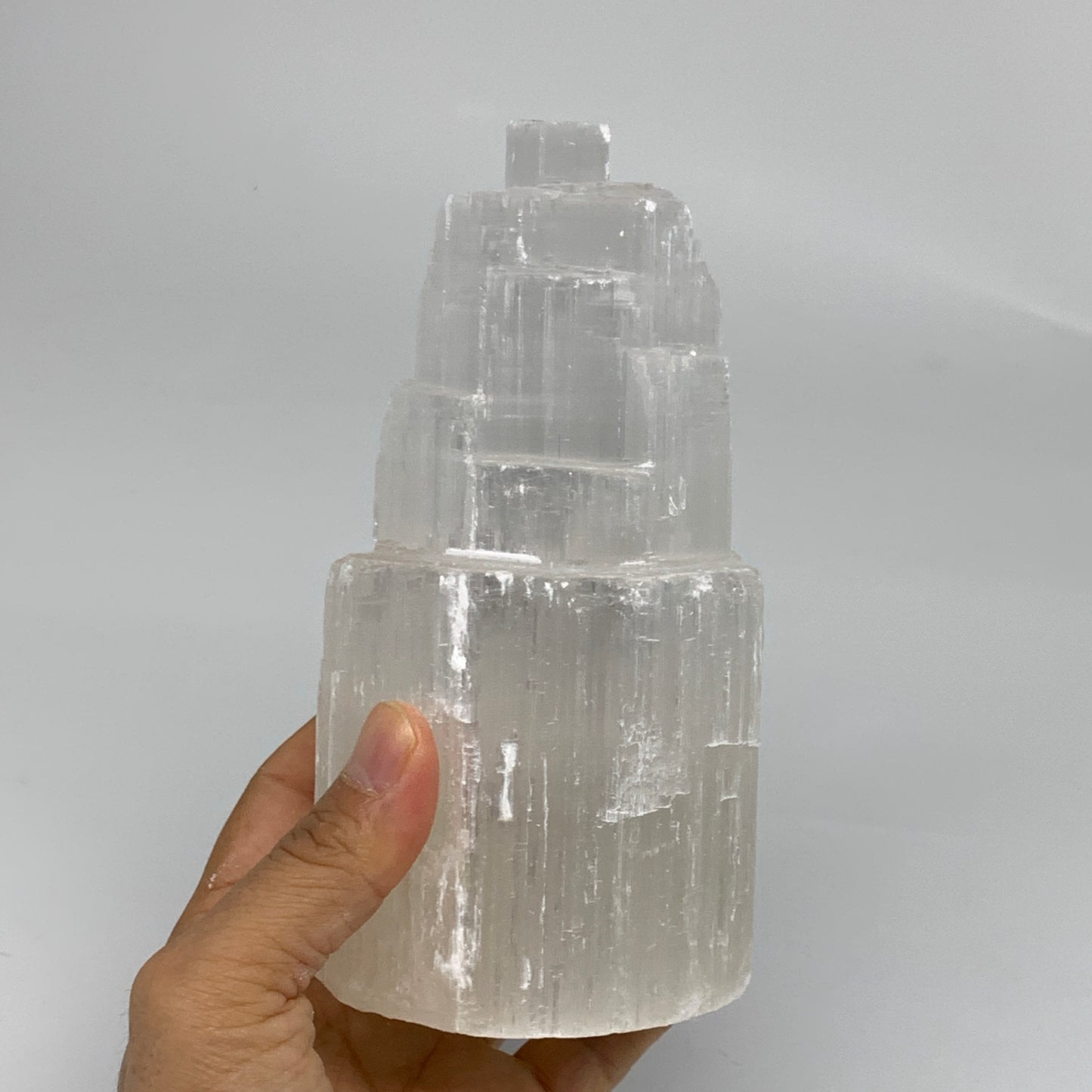 2.1 lbs, 6"x3.1", Raw Rough Selenite (Satin Spar) Lamp Tower, 6ft Chord, B35859
