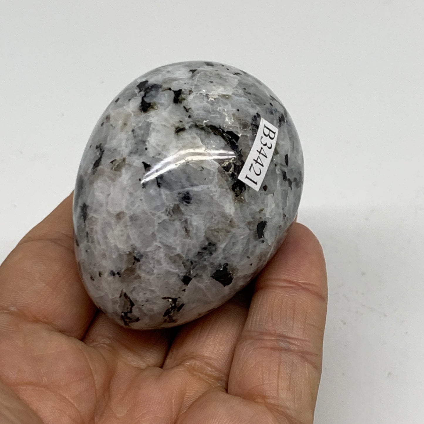 144.2g, 2.2"x1.7", Natural Gemstone White Rainbow Moonstone Egg, B34421