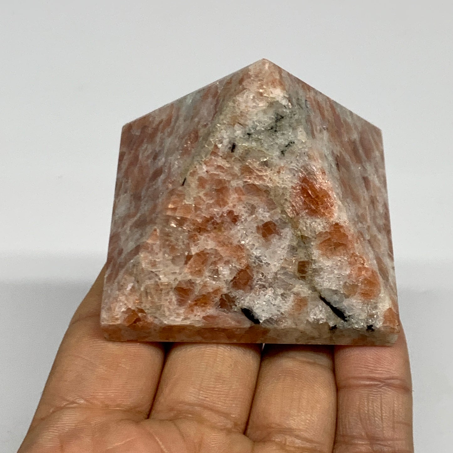 0.37 lbs, 1.8"x2.2"x2.2", Sunstone Pyramid Gemstone, Polished Gemstone, B31775
