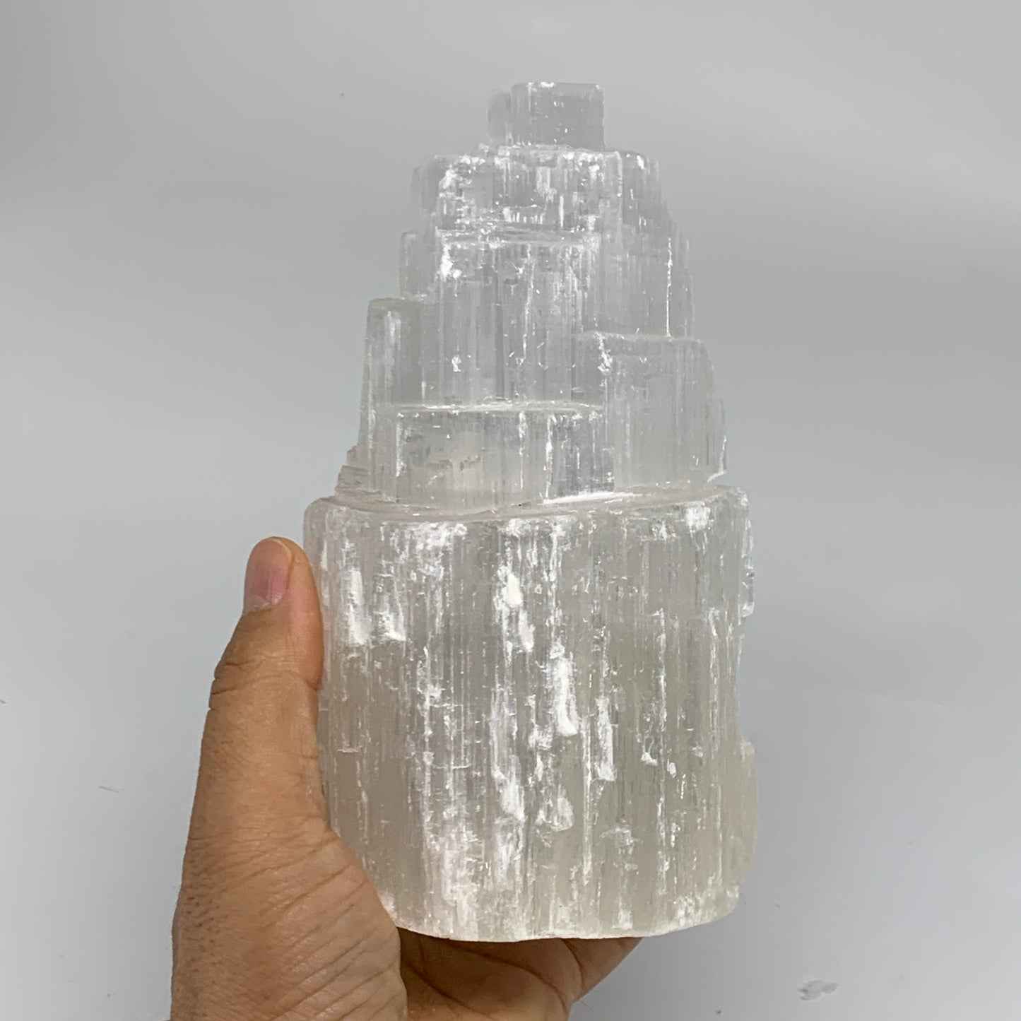 2.1 lbs, 6"x3.1", Raw Rough Selenite (Satin Spar) Lamp Tower, 6ft Chord, B35859