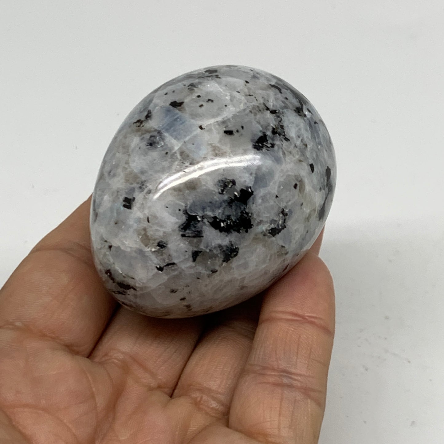 144.2g, 2.2"x1.7", Natural Gemstone White Rainbow Moonstone Egg, B34421