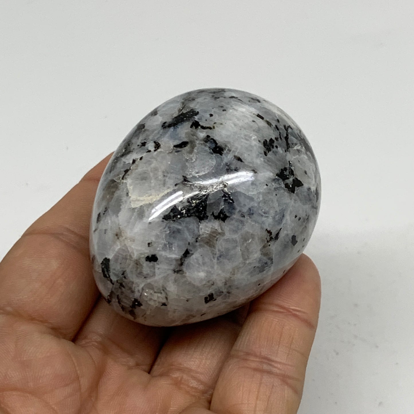 144.2g, 2.2"x1.7", Natural Gemstone White Rainbow Moonstone Egg, B34421