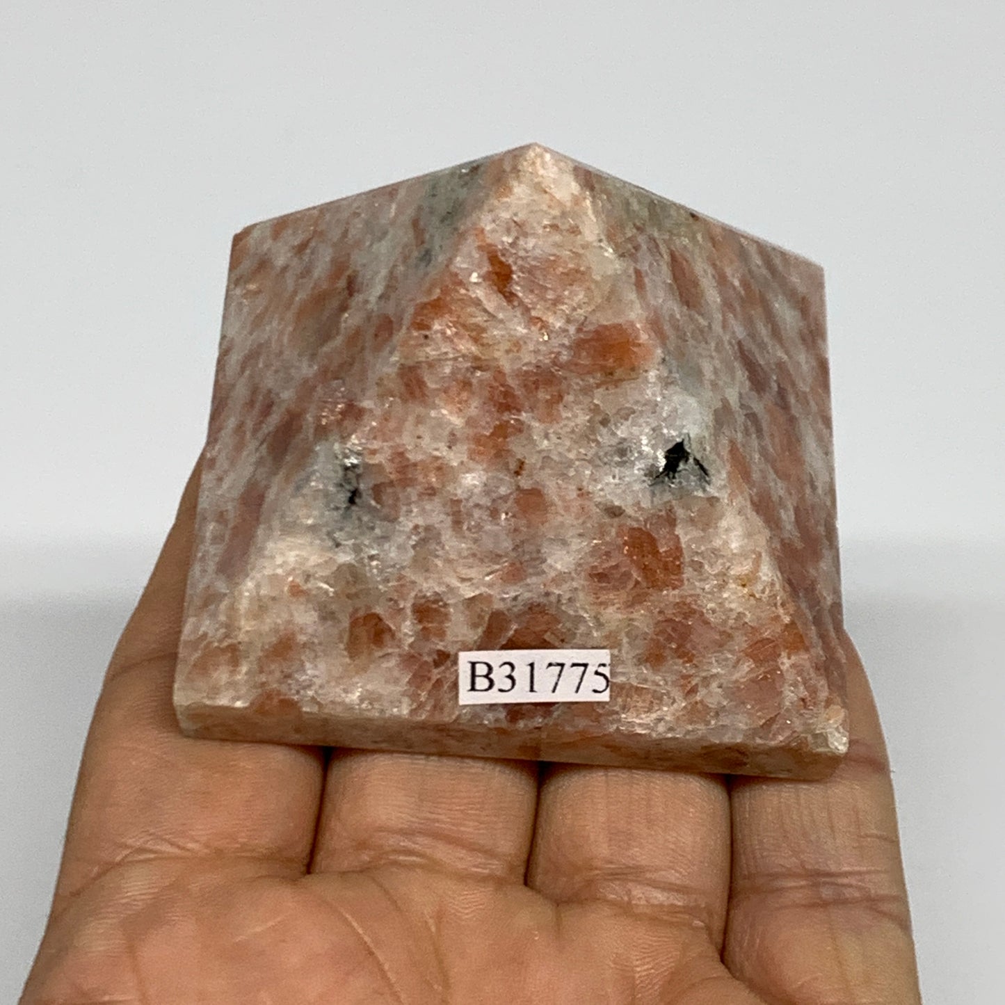 0.37 lbs, 1.8"x2.2"x2.2", Sunstone Pyramid Gemstone, Polished Gemstone, B31775