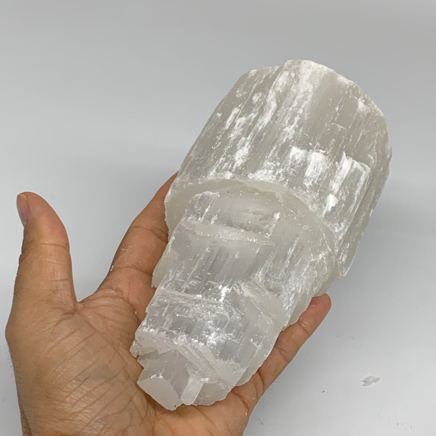 2.1 lbs, 6"x3.1", Raw Rough Selenite (Satin Spar) Lamp Tower, 6ft Chord, B35859