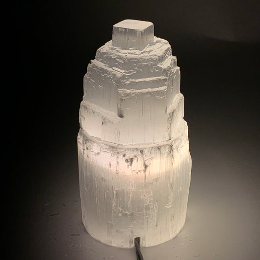 2.2 lbs, 6"x3.1", Raw Rough Selenite (Satin Spar) Lamp Tower, 6ft Chord, B35860