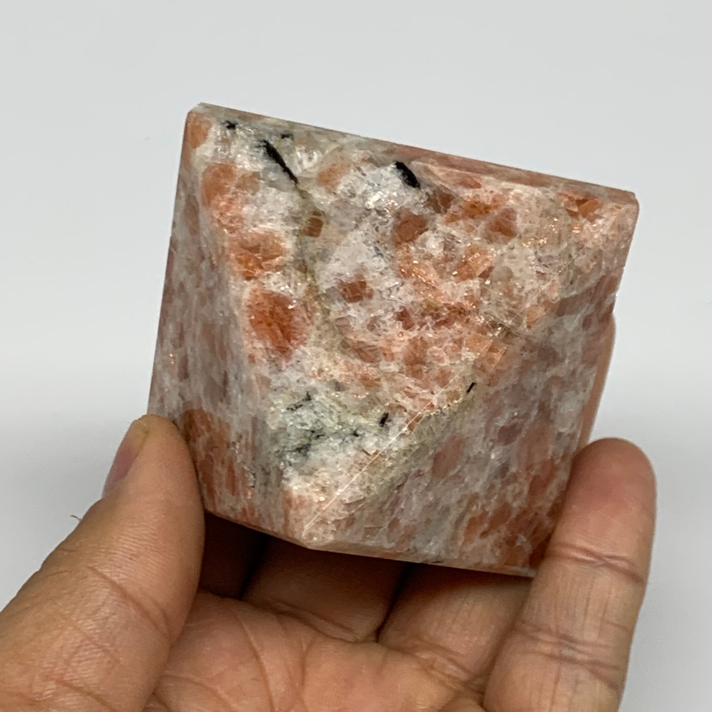 0.37 lbs, 1.8"x2.2"x2.2", Sunstone Pyramid Gemstone, Polished Gemstone, B31775