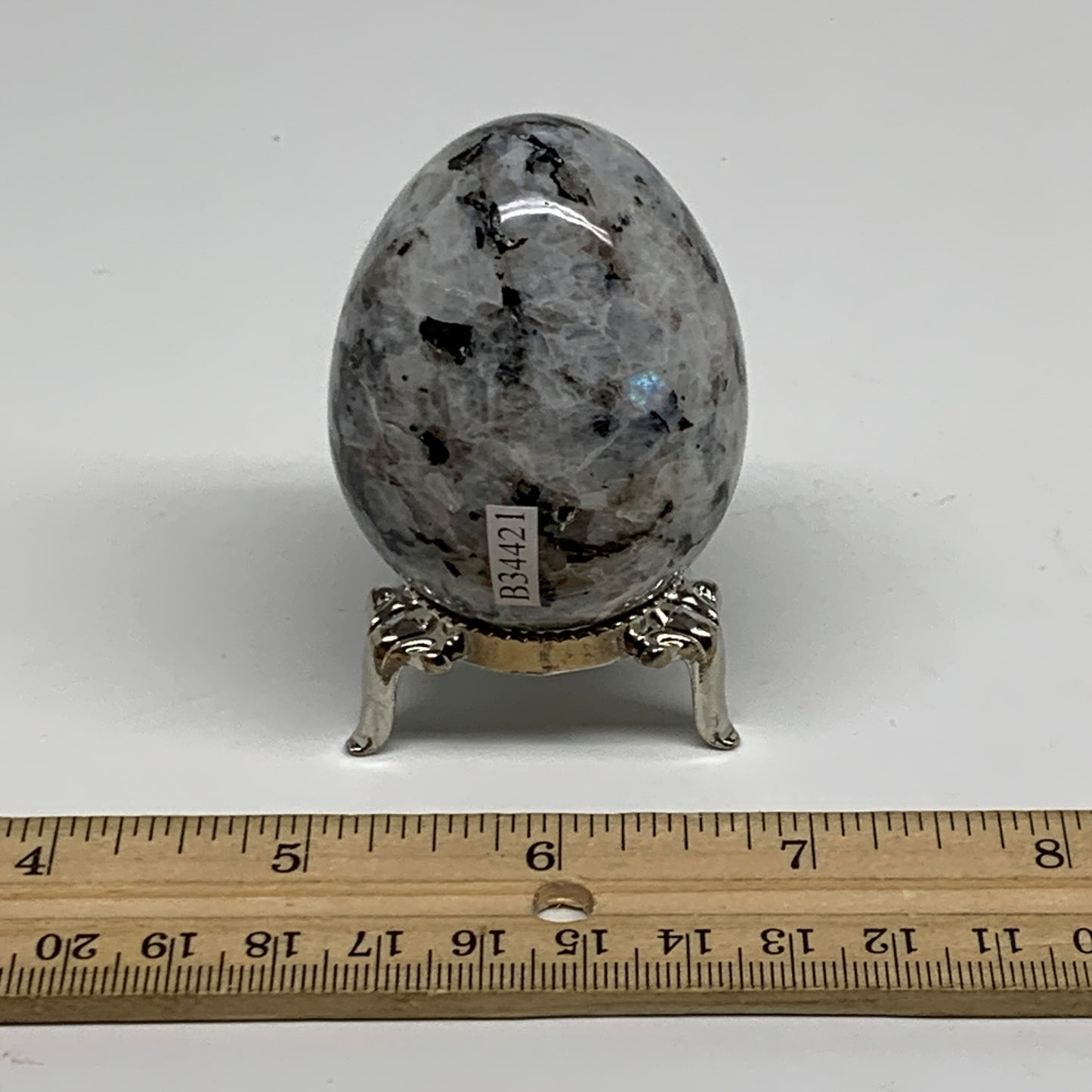 144.2g, 2.2"x1.7", Natural Gemstone White Rainbow Moonstone Egg, B34421