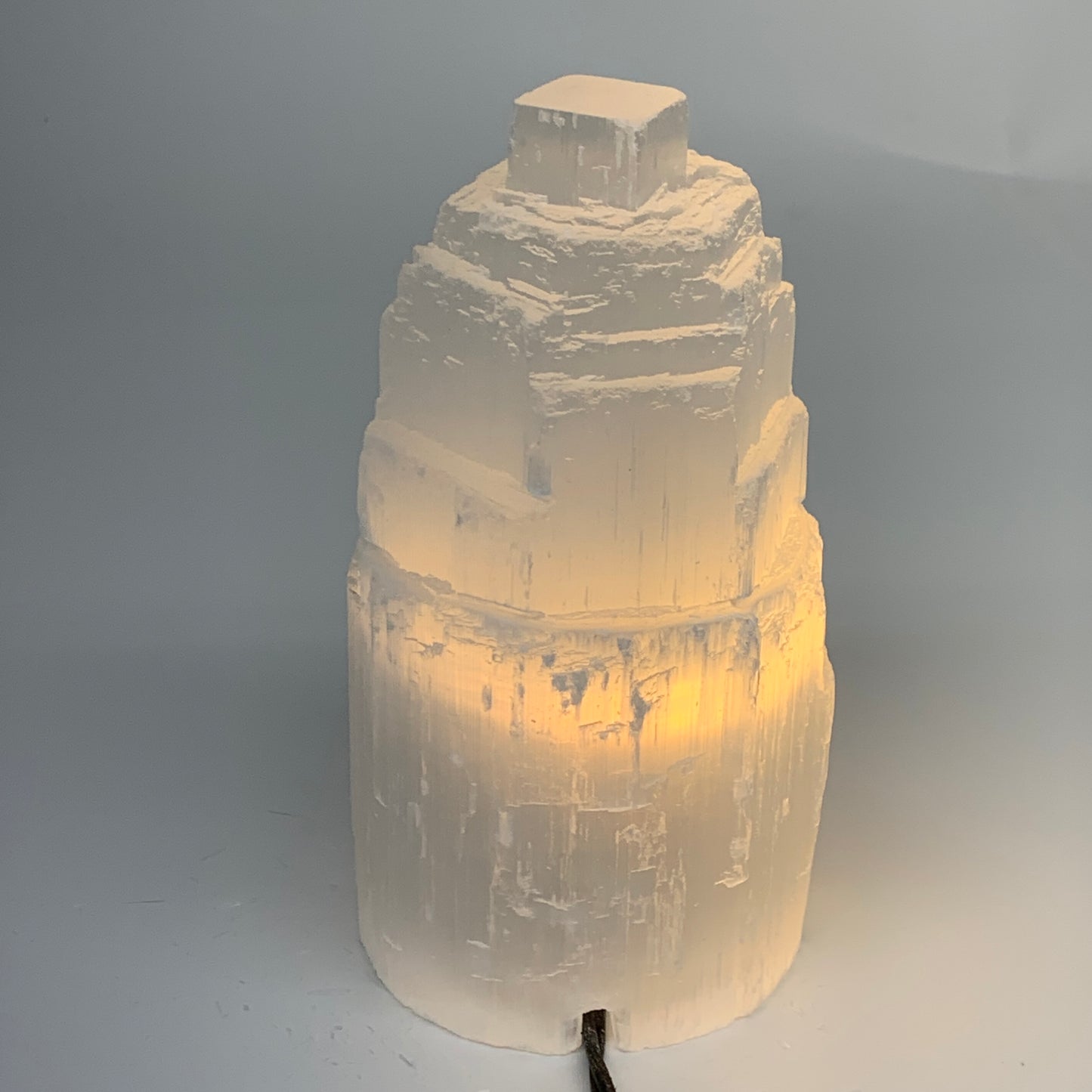 2.2 lbs, 6"x3.1", Raw Rough Selenite (Satin Spar) Lamp Tower, 6ft Chord, B35860