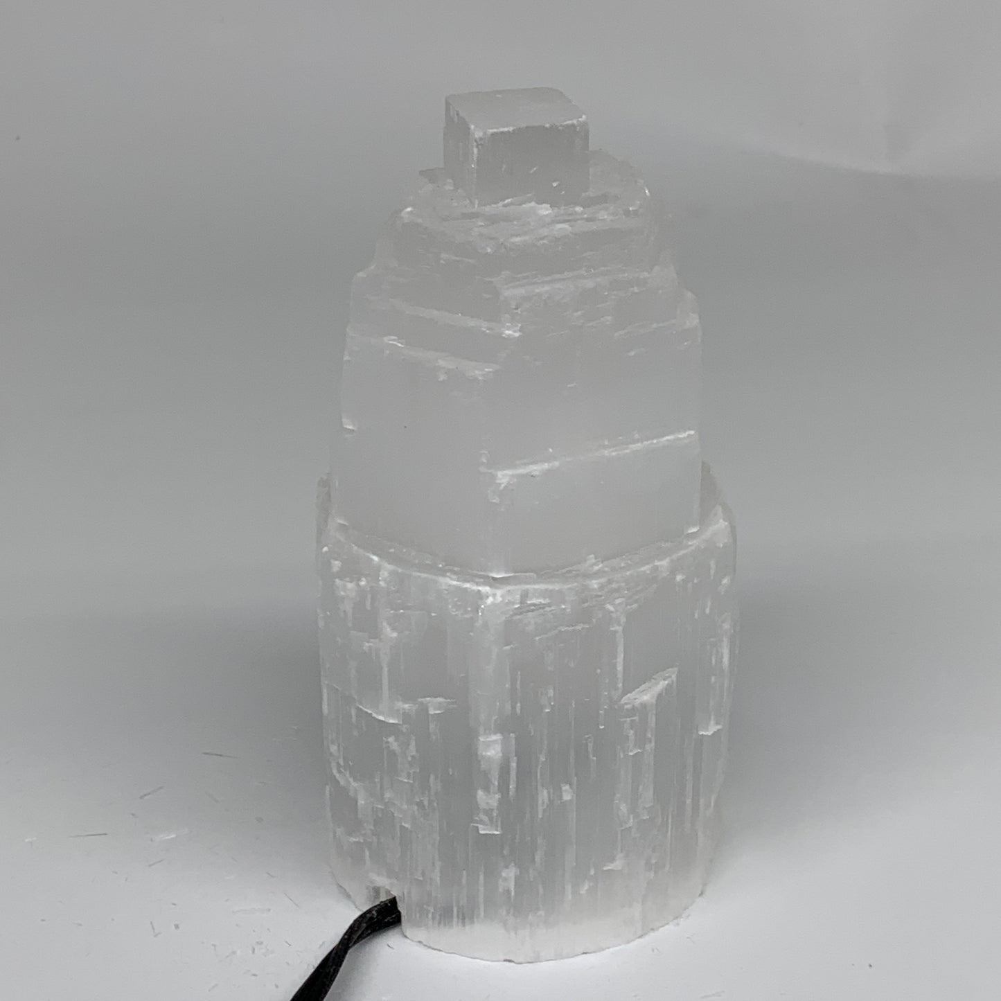 2.2 lbs, 6"x3.1", Raw Rough Selenite (Satin Spar) Lamp Tower, 6ft Chord, B35860