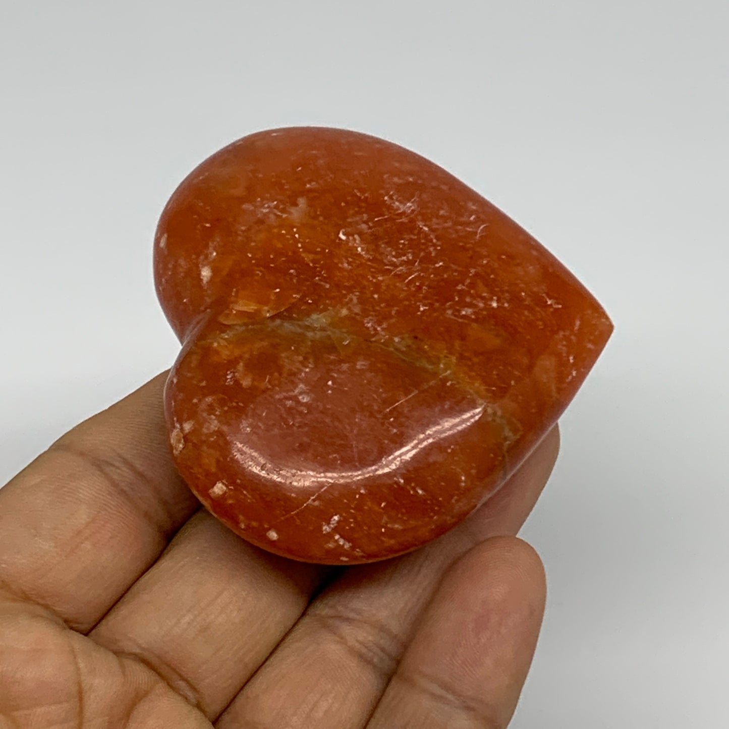 96.6g, 2.2"x2.5"x0.9" Orange Calcite Heart Gemstones from Madagascar, B33781