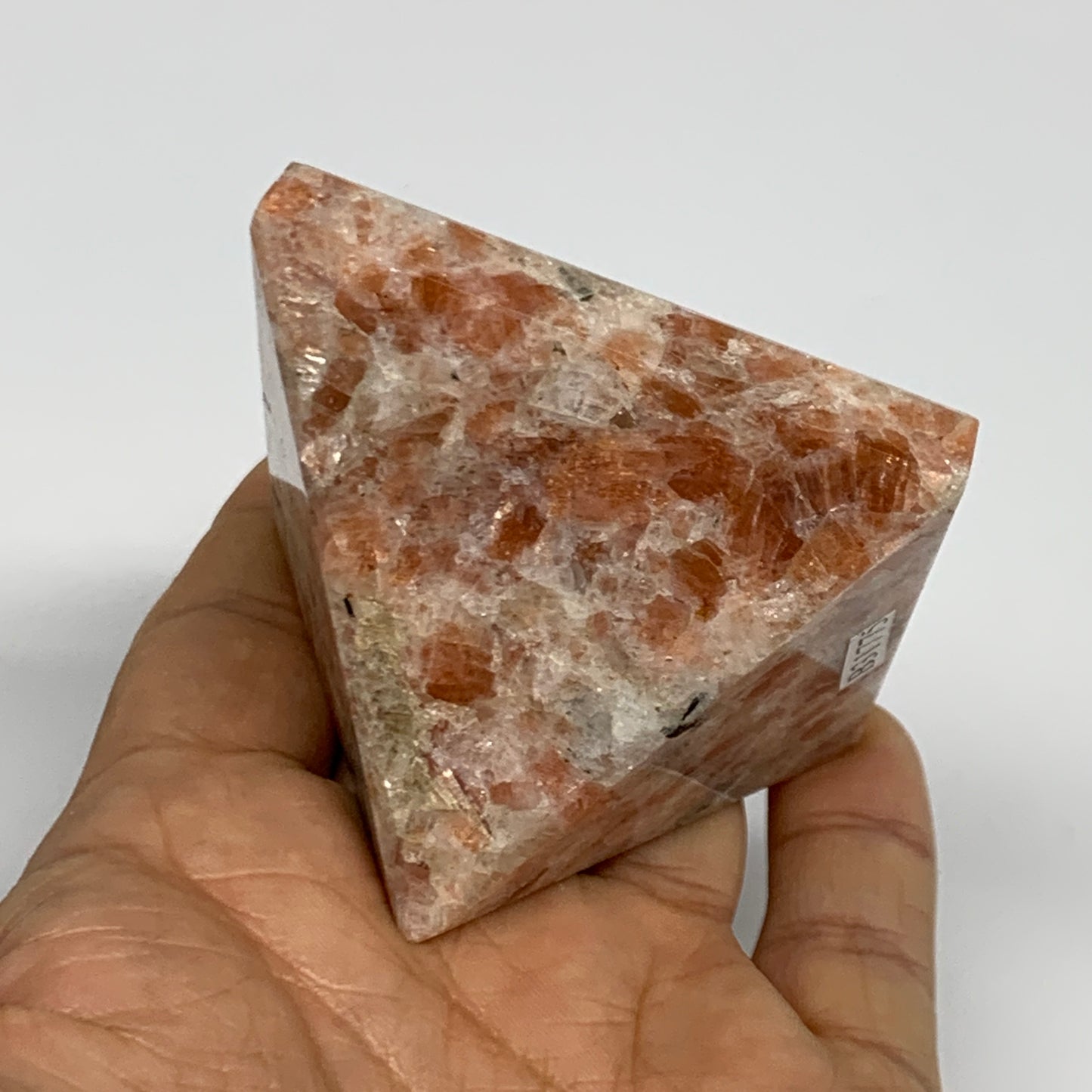 0.37 lbs, 1.8"x2.2"x2.2", Sunstone Pyramid Gemstone, Polished Gemstone, B31775