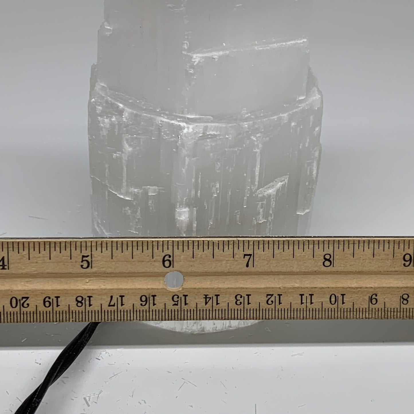 2.2 lbs, 6"x3.1", Raw Rough Selenite (Satin Spar) Lamp Tower, 6ft Chord, B35860