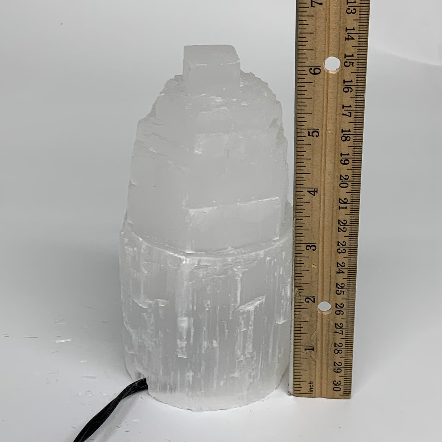 2.2 lbs, 6"x3.1", Raw Rough Selenite (Satin Spar) Lamp Tower, 6ft Chord, B35860