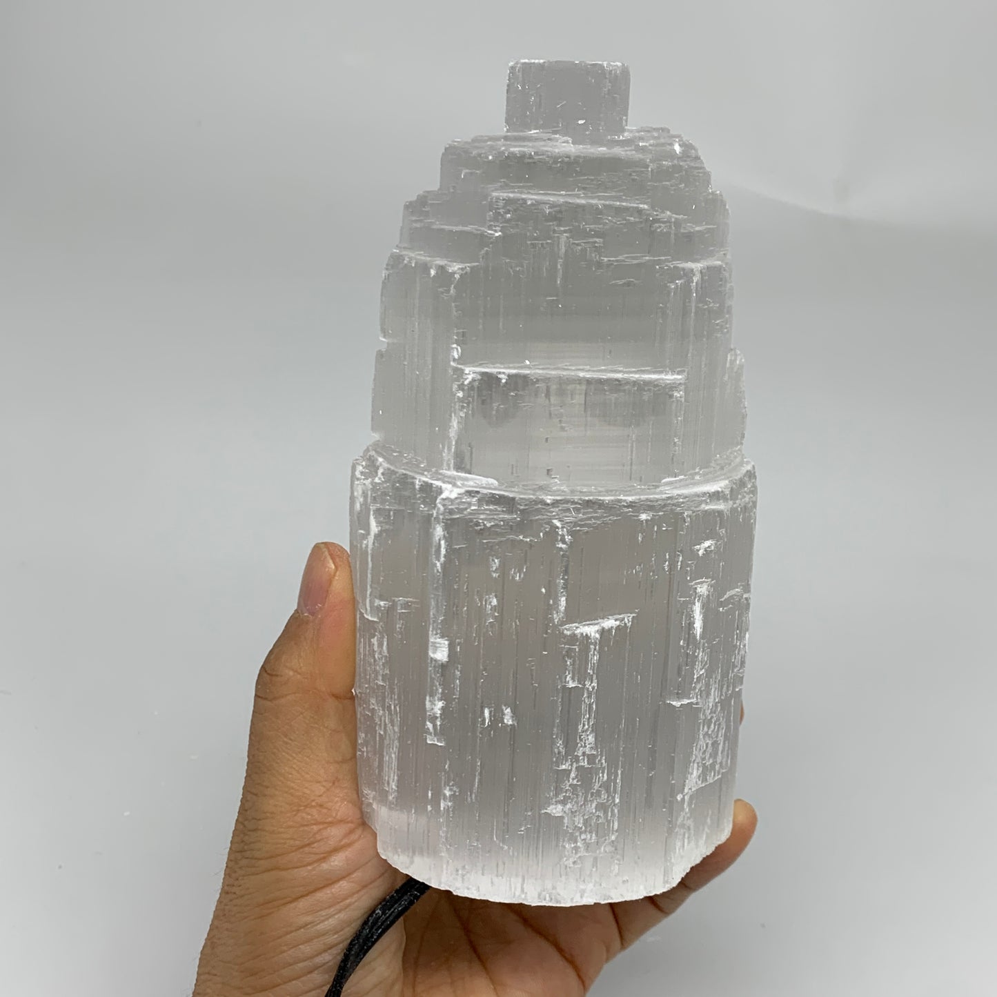 2.2 lbs, 6"x3.1", Raw Rough Selenite (Satin Spar) Lamp Tower, 6ft Chord, B35860