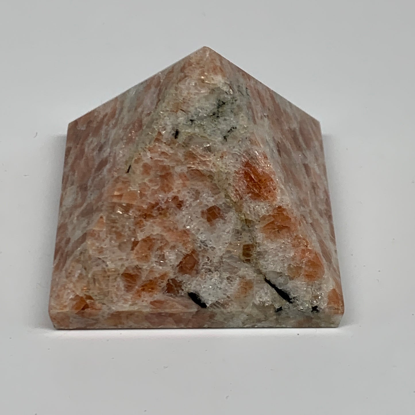 0.37 lbs, 1.8"x2.2"x2.2", Sunstone Pyramid Gemstone, Polished Gemstone, B31775