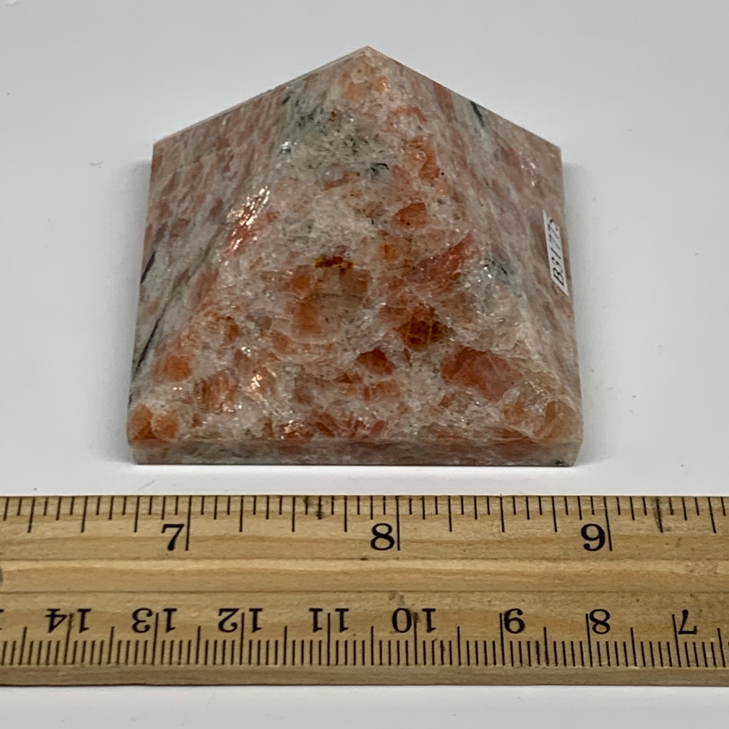 0.37 lbs, 1.8"x2.2"x2.2", Sunstone Pyramid Gemstone, Polished Gemstone, B31775