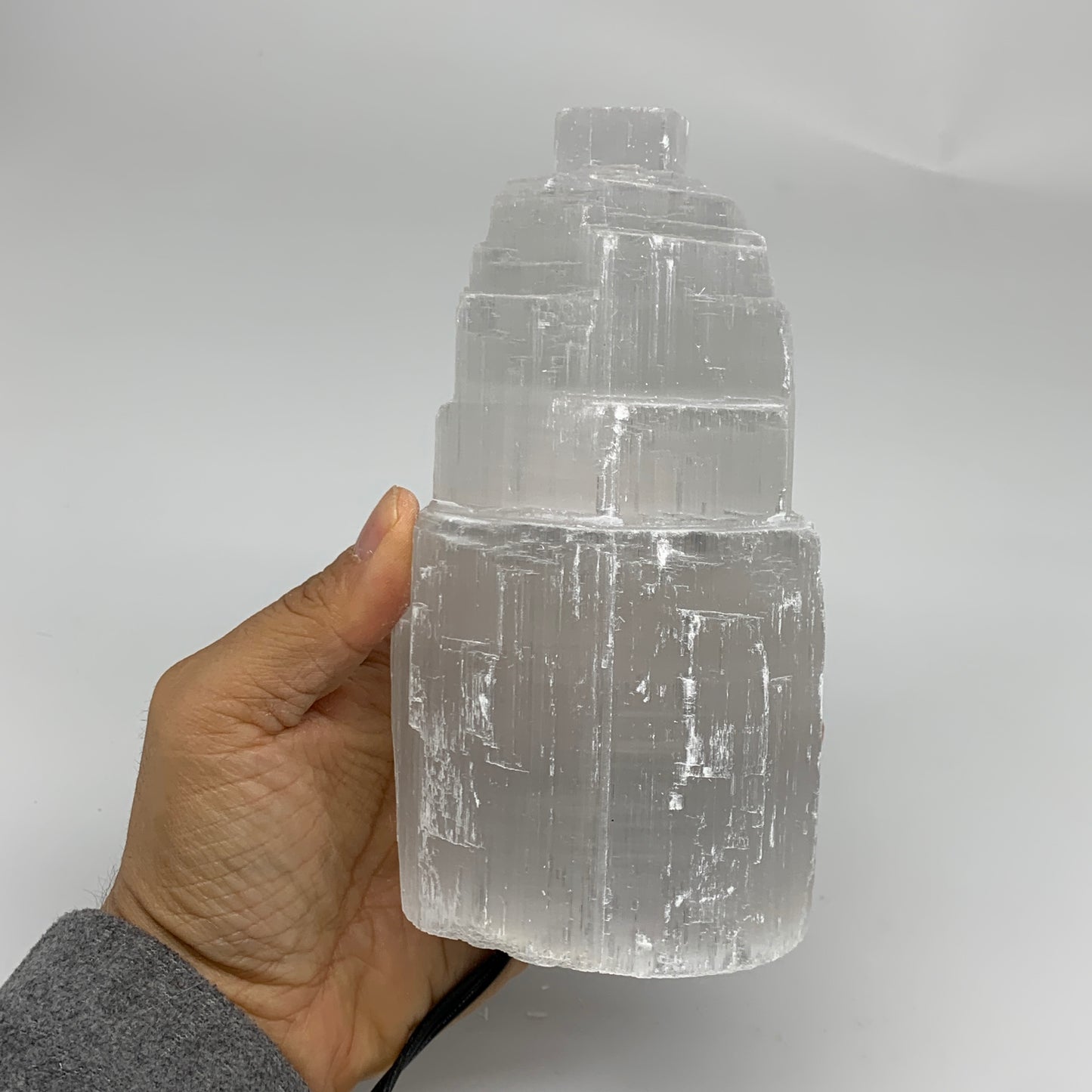 2.2 lbs, 6"x3.1", Raw Rough Selenite (Satin Spar) Lamp Tower, 6ft Chord, B35860