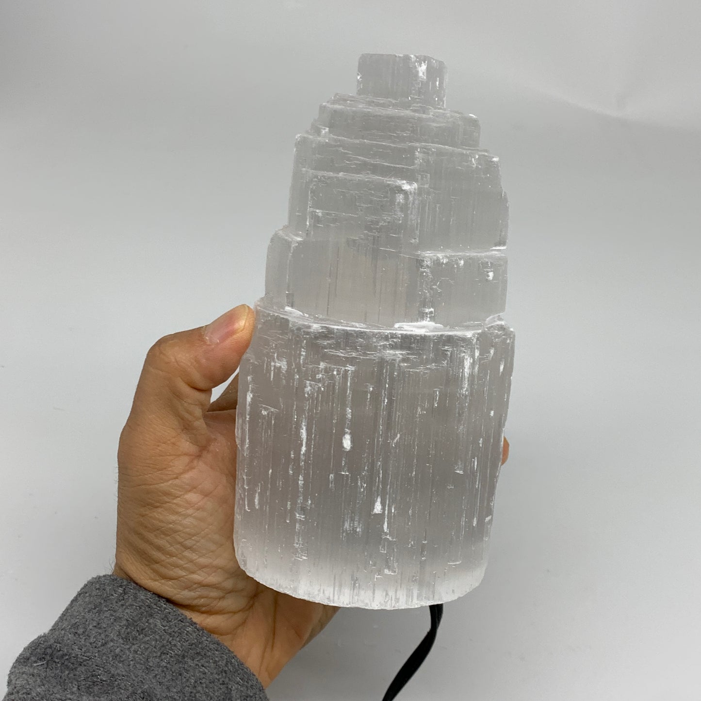 2.2 lbs, 6"x3.1", Raw Rough Selenite (Satin Spar) Lamp Tower, 6ft Chord, B35860