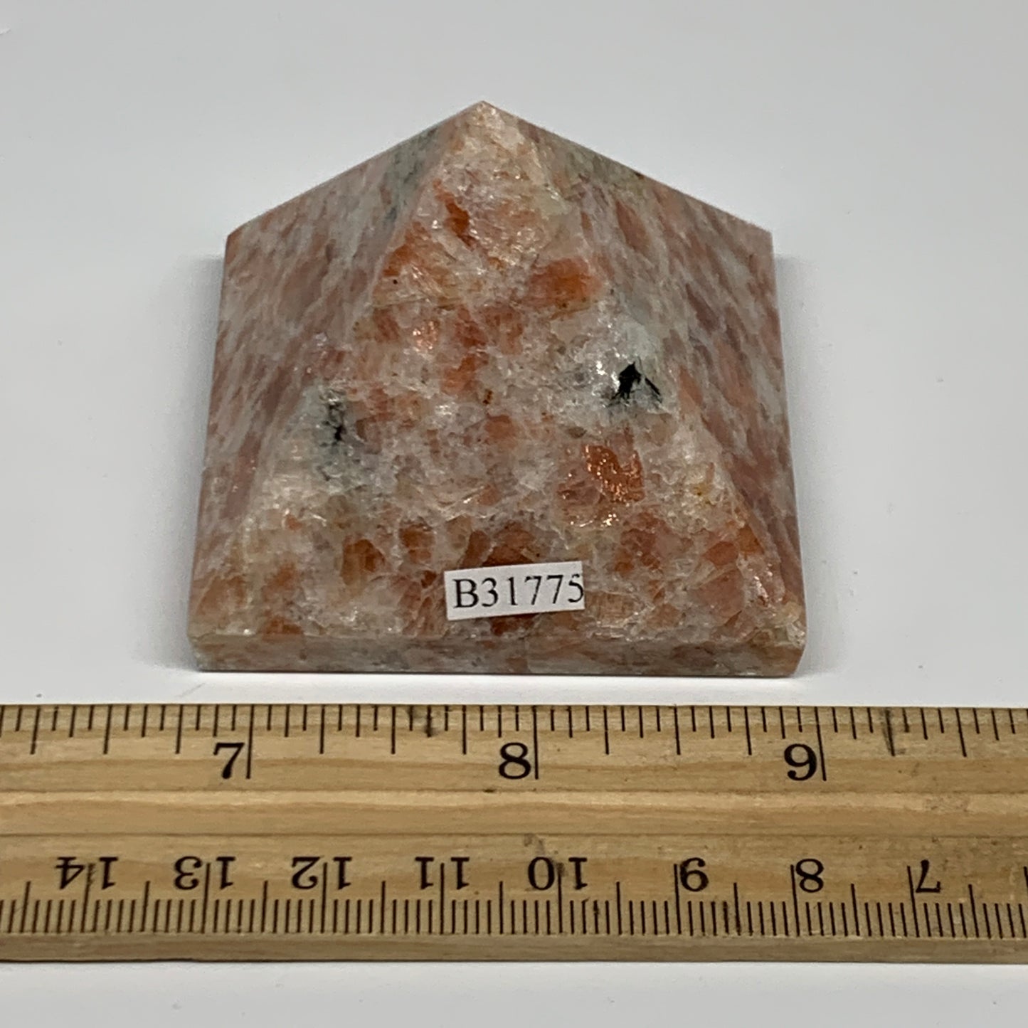 0.37 lbs, 1.8"x2.2"x2.2", Sunstone Pyramid Gemstone, Polished Gemstone, B31775