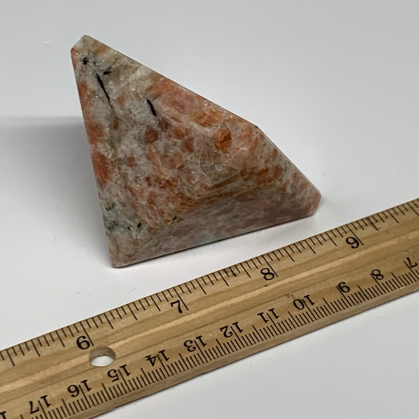 0.37 lbs, 1.8"x2.2"x2.2", Sunstone Pyramid Gemstone, Polished Gemstone, B31775