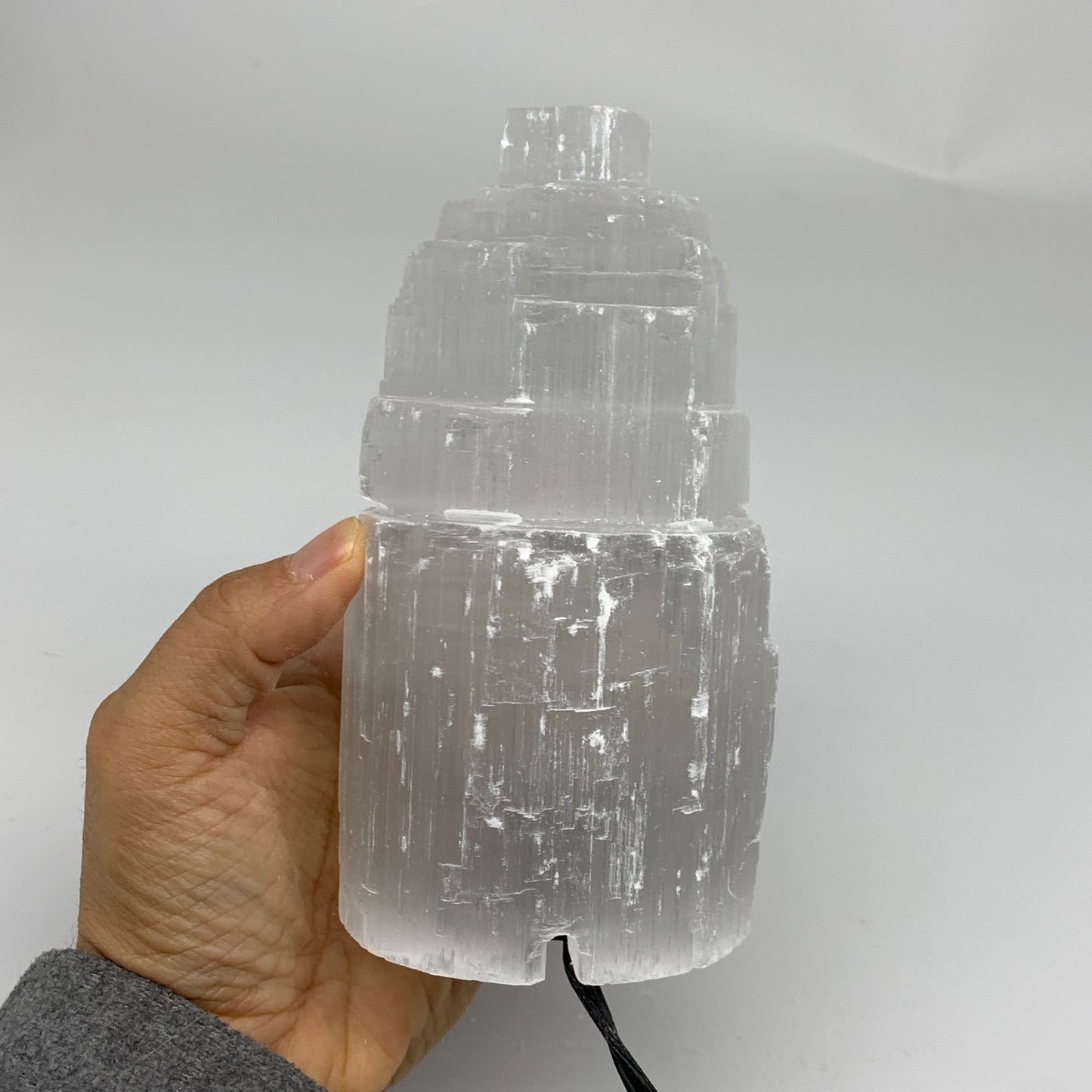2.2 lbs, 6"x3.1", Raw Rough Selenite (Satin Spar) Lamp Tower, 6ft Chord, B35860
