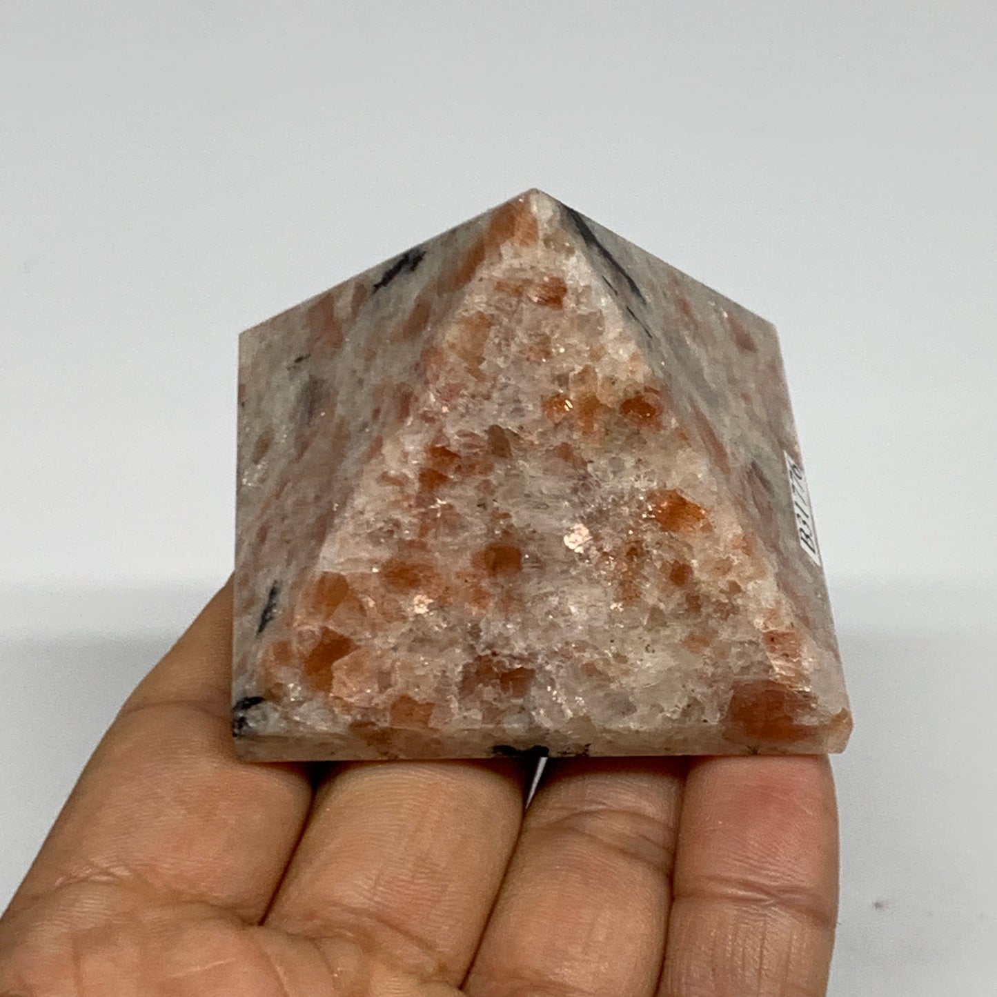 0.33 lbs, 1.7"x2.2"x2.2", Sunstone Pyramid Gemstone, Polished Gemstone, B31776