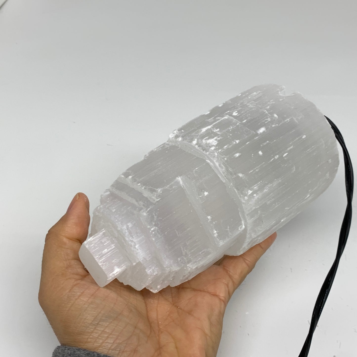 2.2 lbs, 6"x3.1", Raw Rough Selenite (Satin Spar) Lamp Tower, 6ft Chord, B35860