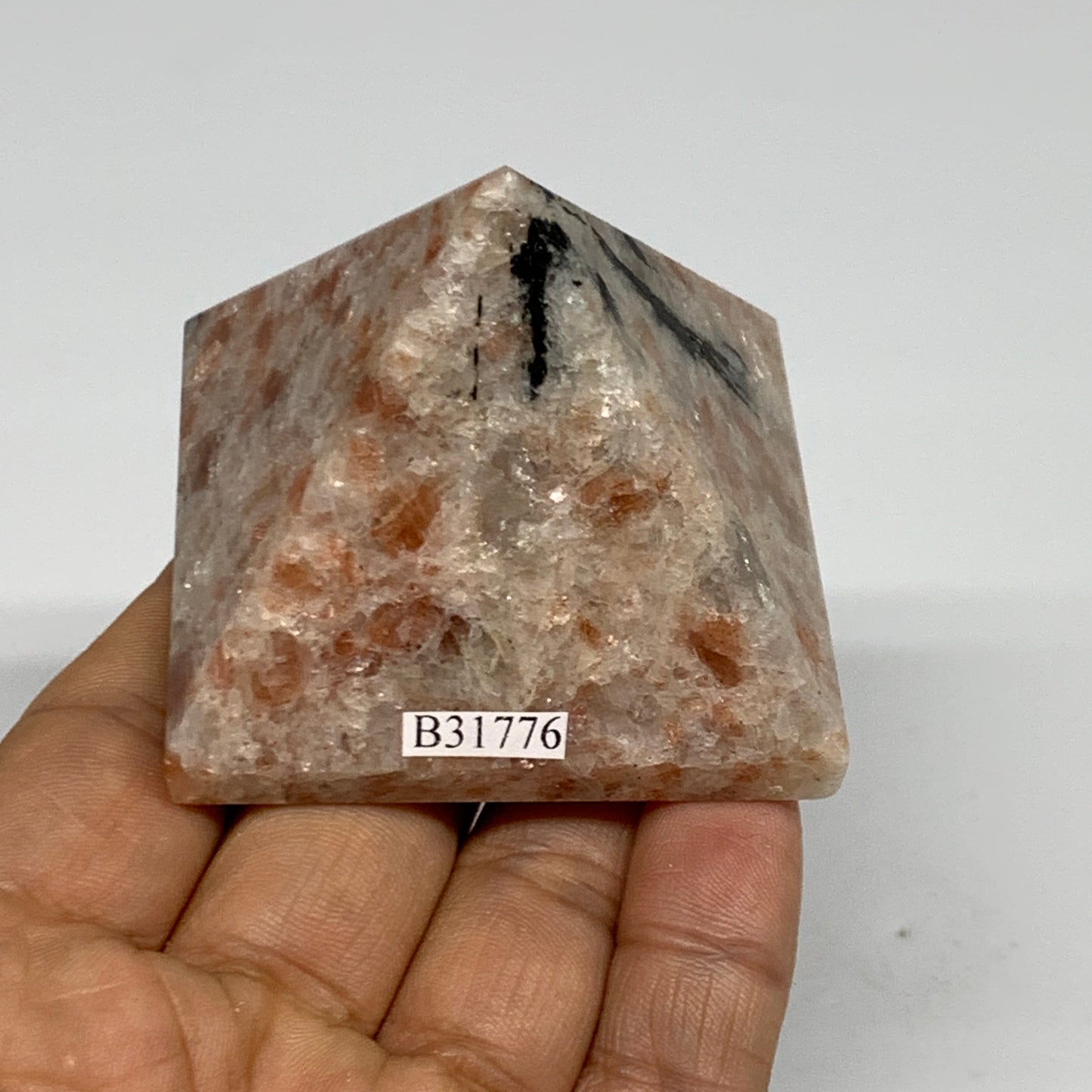 0.33 lbs, 1.7"x2.2"x2.2", Sunstone Pyramid Gemstone, Polished Gemstone, B31776