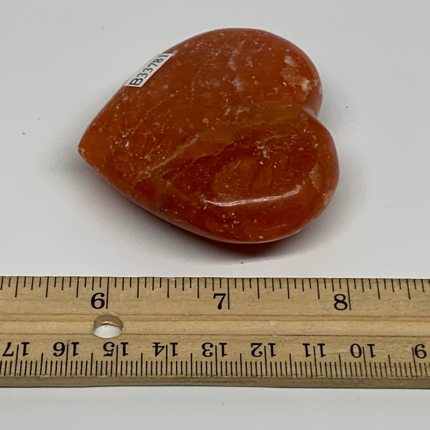 96.6g, 2.2"x2.5"x0.9" Orange Calcite Heart Gemstones from Madagascar, B33781