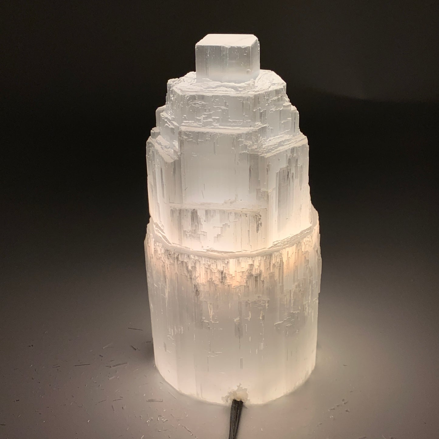 2.1 lbs, 6"x3.1", Raw Rough Selenite (Satin Spar) Lamp Tower, 6ft Chord, B35861