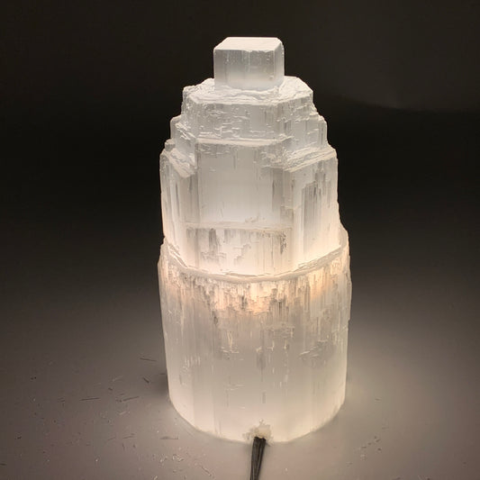 2.1 lbs, 6"x3.1", Raw Rough Selenite (Satin Spar) Lamp Tower, 6ft Chord, B35861