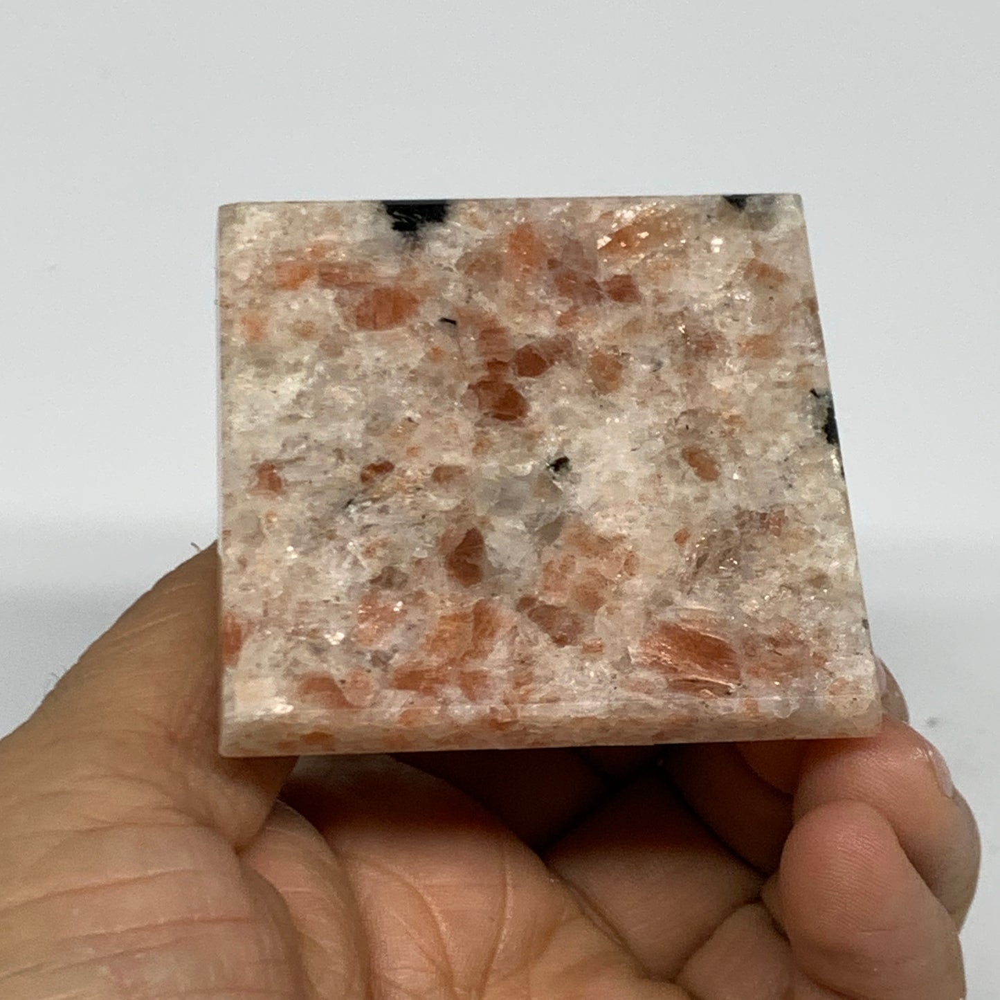 0.33 lbs, 1.7"x2.2"x2.2", Sunstone Pyramid Gemstone, Polished Gemstone, B31776