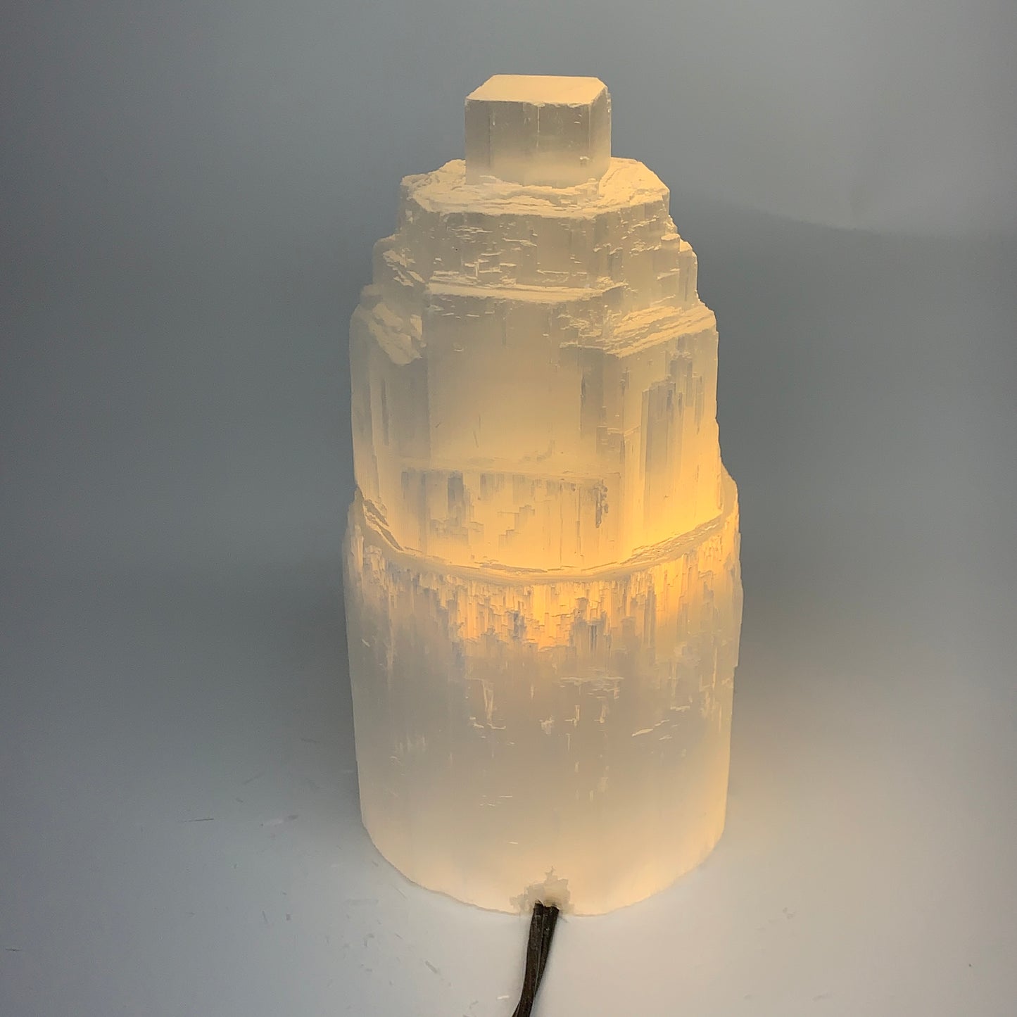 2.1 lbs, 6"x3.1", Raw Rough Selenite (Satin Spar) Lamp Tower, 6ft Chord, B35861
