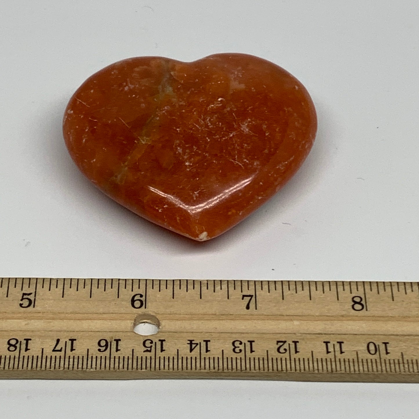 96.6g, 2.2"x2.5"x0.9" Orange Calcite Heart Gemstones from Madagascar, B33781