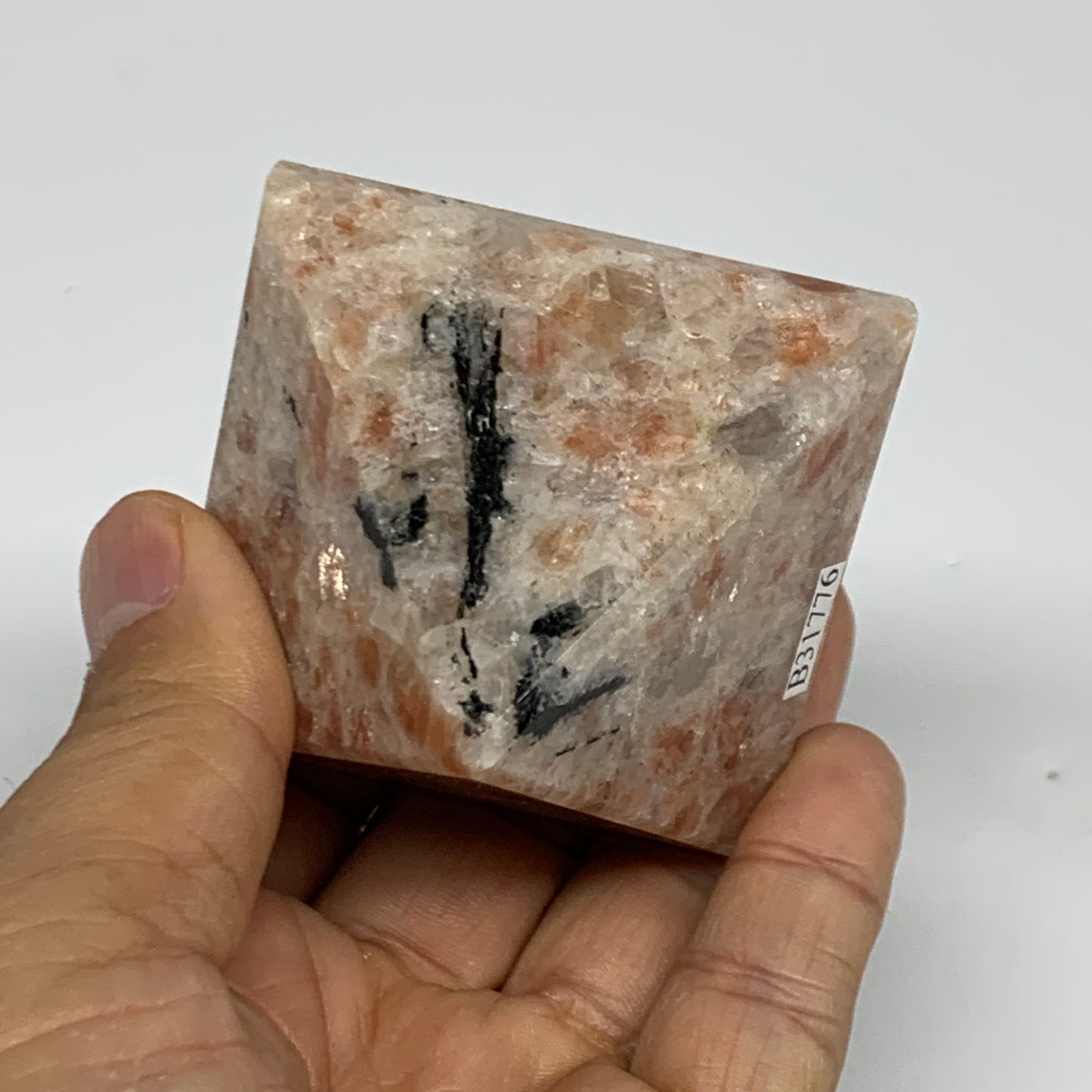 0.33 lbs, 1.7"x2.2"x2.2", Sunstone Pyramid Gemstone, Polished Gemstone, B31776