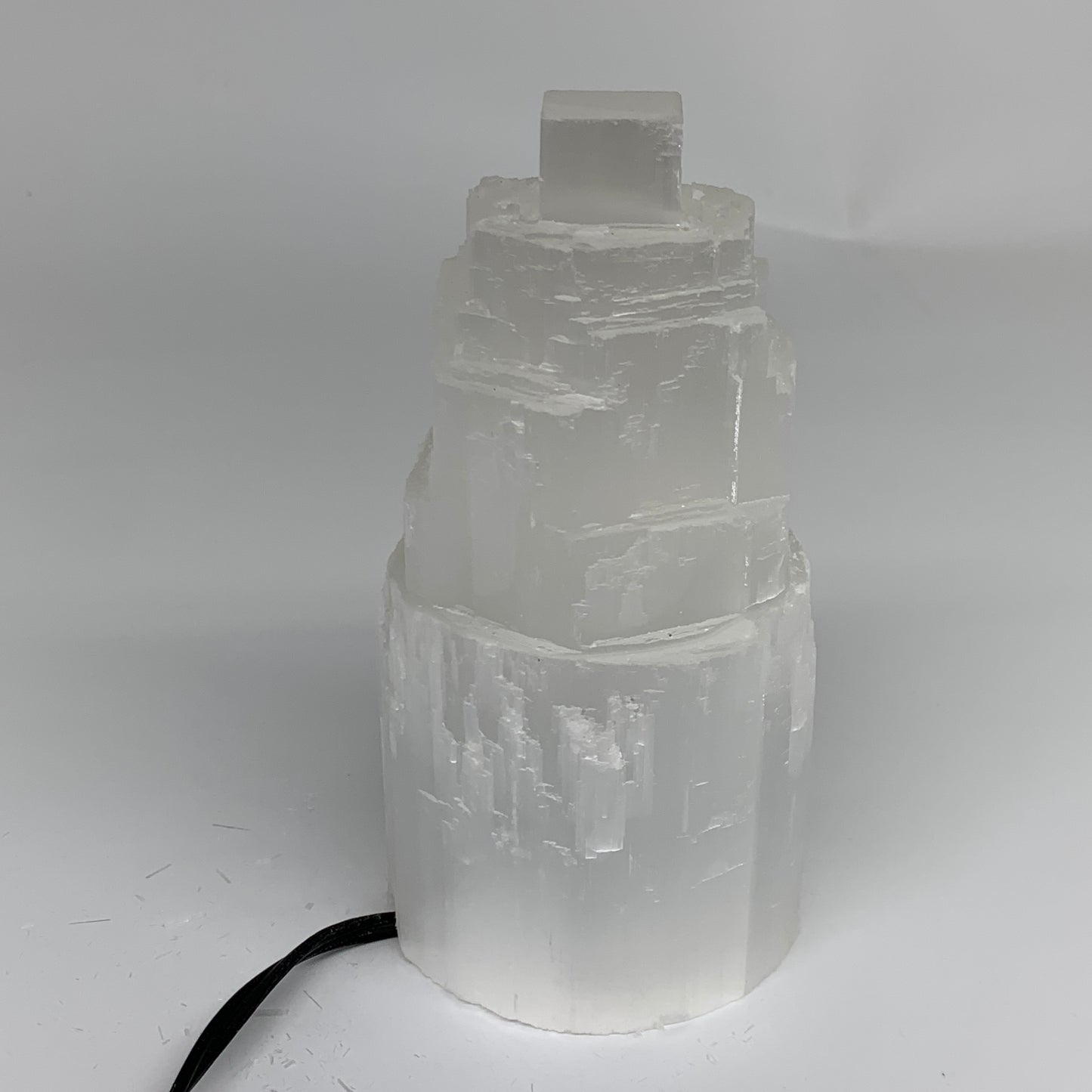 2.1 lbs, 6"x3.1", Raw Rough Selenite (Satin Spar) Lamp Tower, 6ft Chord, B35861